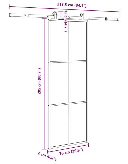 Încărcați imaginea în vizualizatorul Galerie, Ușă glisantă cu set feronerie, 76x205 cm, sticlă ESG/aluminiu
