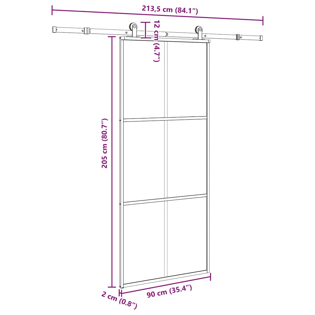 Ușă glisantă cu set feronerie, 90x205 cm, sticlă ESG/aluminiu