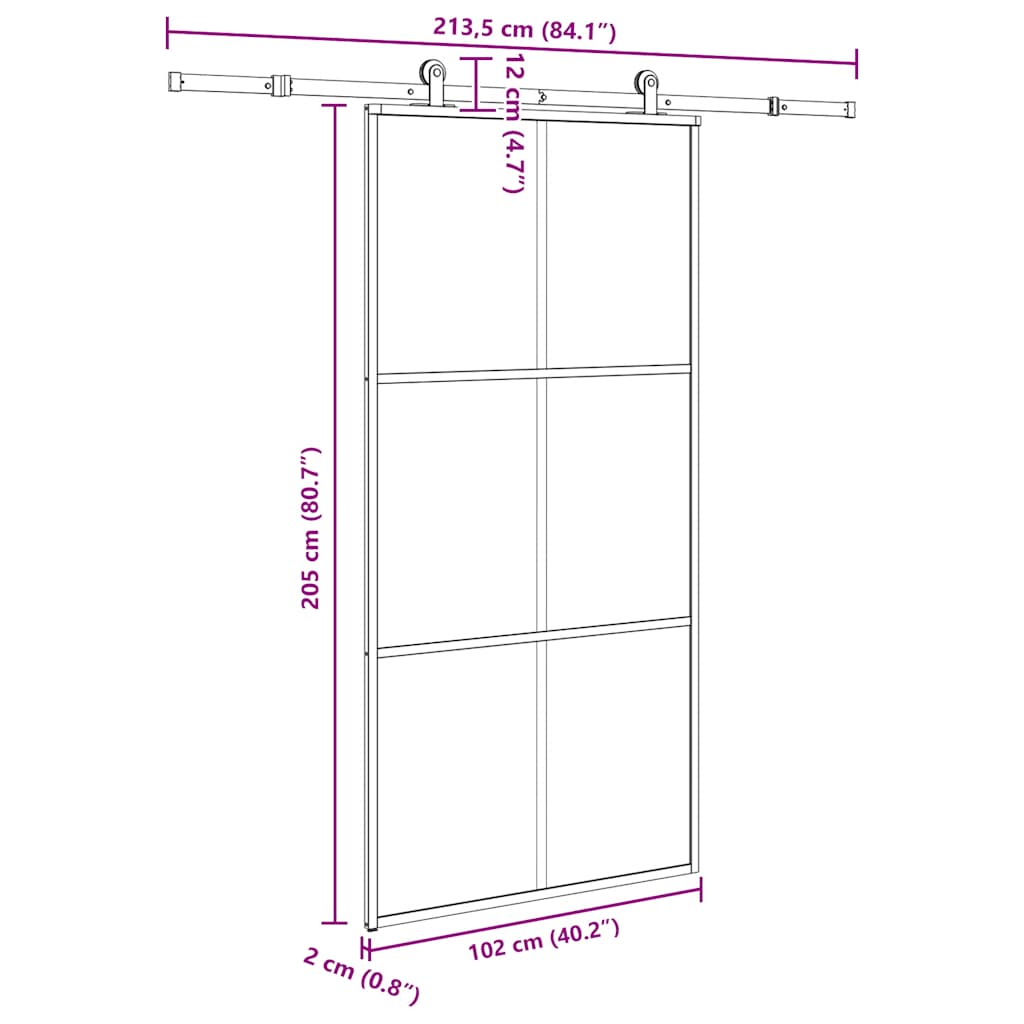 Ușă glisantă cu set feronerie 102x205 cm ESG sticlă și aluminiu