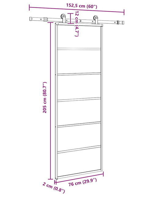 Încărcați imaginea în vizualizatorul Galerie, Ușă glisantă cu set feronerie, 76x205 cm, sticlă ESG/aluminiu
