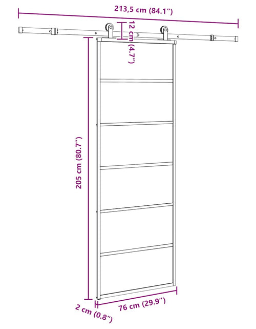 Încărcați imaginea în vizualizatorul Galerie, Ușă glisantă cu set feronerie, 76x205 cm, sticlă ESG/aluminiu
