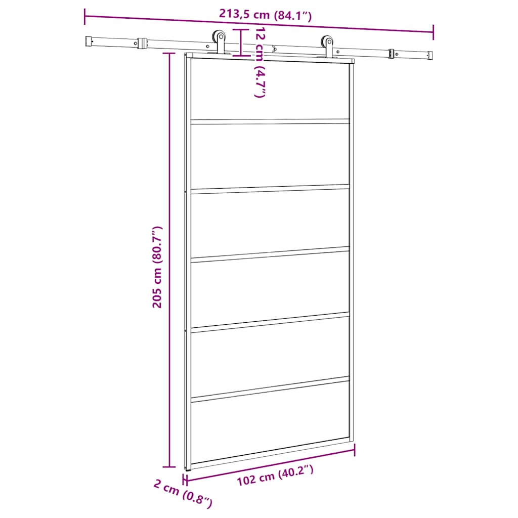 Ușă glisantă cu set feronerie 102x205 cm ESG sticlă și aluminiu