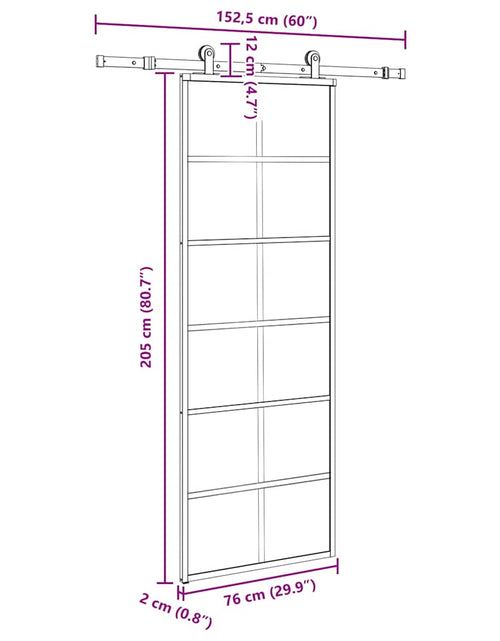 Încărcați imaginea în vizualizatorul Galerie, Ușă glisantă cu set feronerie, 76x205 cm, sticlă ESG/aluminiu
