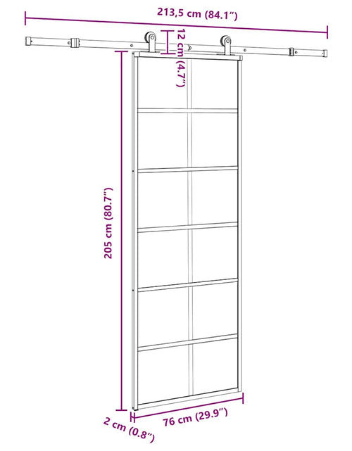 Încărcați imaginea în vizualizatorul Galerie, Ușă glisantă cu set feronerie, 76x205 cm, sticlă ESG/aluminiu
