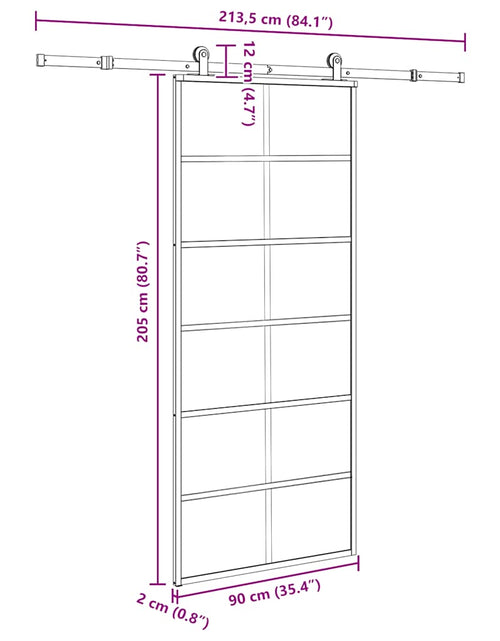 Încărcați imaginea în vizualizatorul Galerie, Ușă glisantă cu set feronerie, 90x205 cm, sticlă ESG/aluminiu
