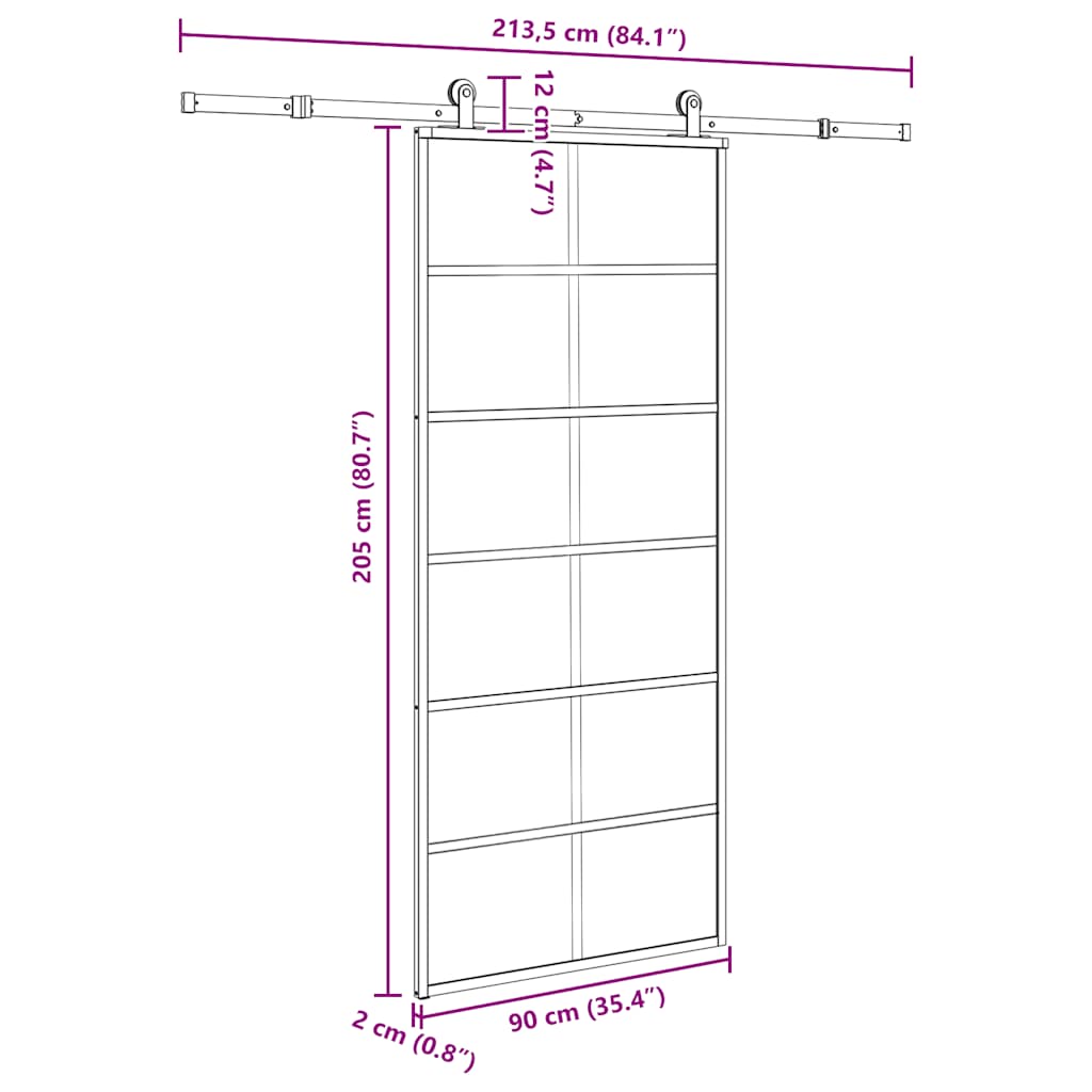 Ușă glisantă cu set feronerie, 90x205 cm, sticlă ESG/aluminiu