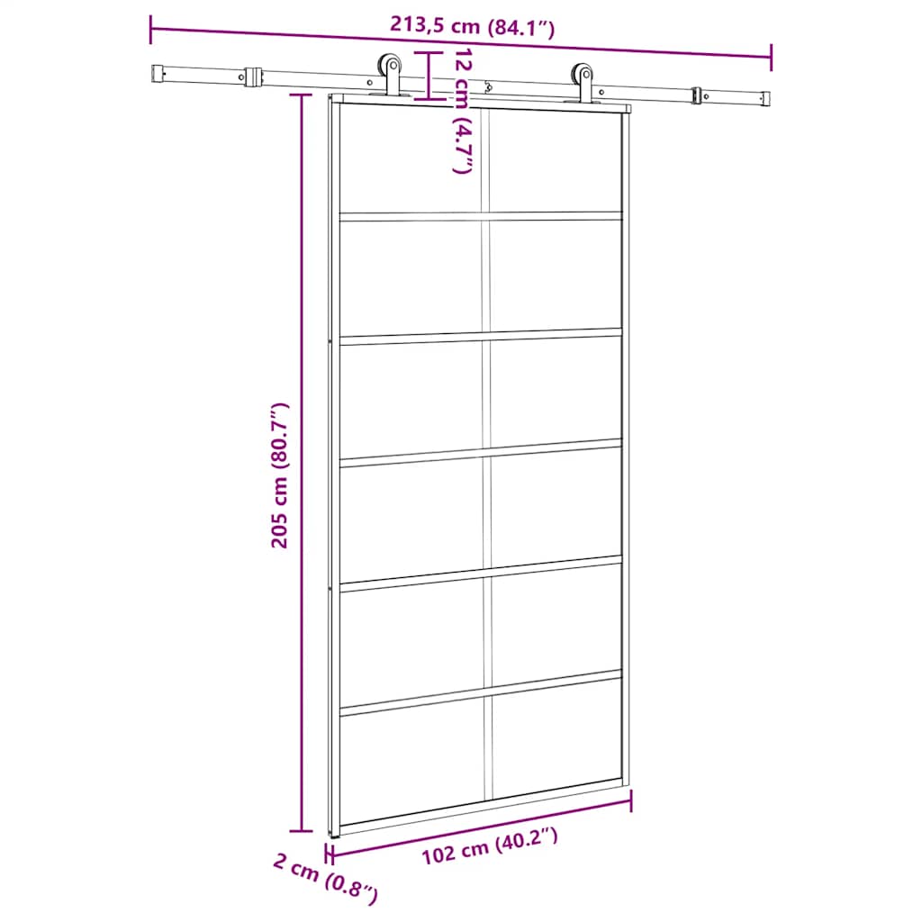 Ușă glisantă cu set feronerie 102x205 cm ESG sticlă și aluminiu