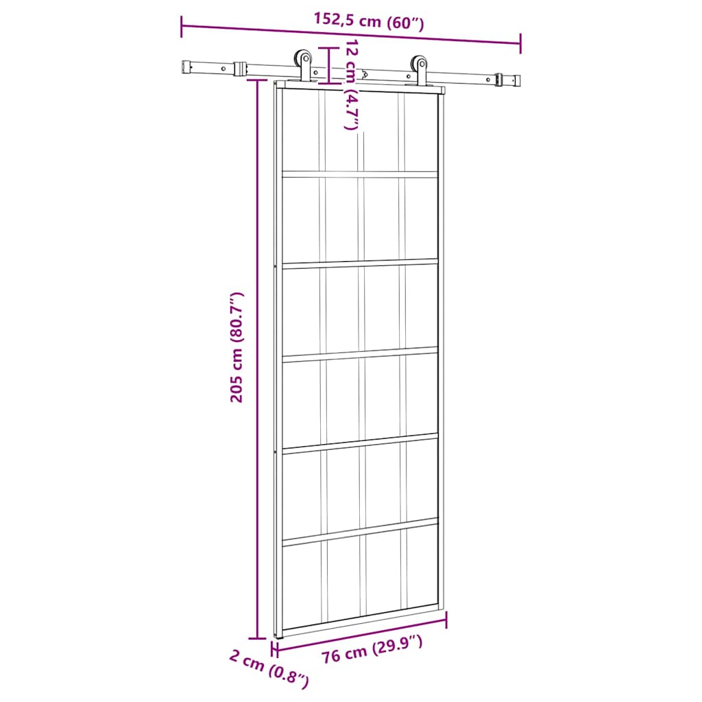 Ușă glisantă cu set feronerie, 76x205 cm, sticlă ESG/aluminiu