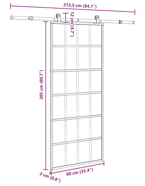 Încărcați imaginea în vizualizatorul Galerie, Ușă glisantă cu set feronerie, 90x205 cm, sticlă ESG/aluminiu
