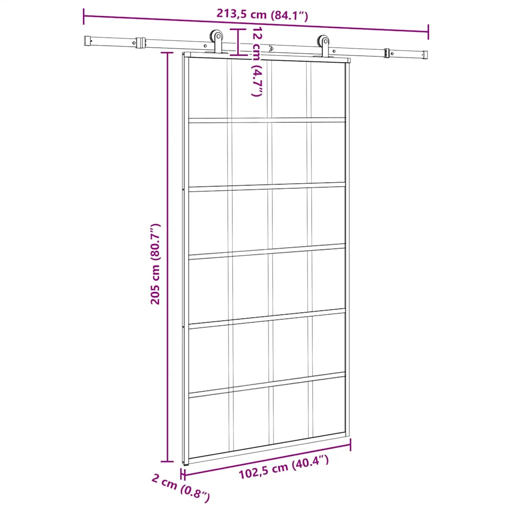 Ușă glisantă cu set feronerie 102x205 cm ESG sticlă și aluminiu