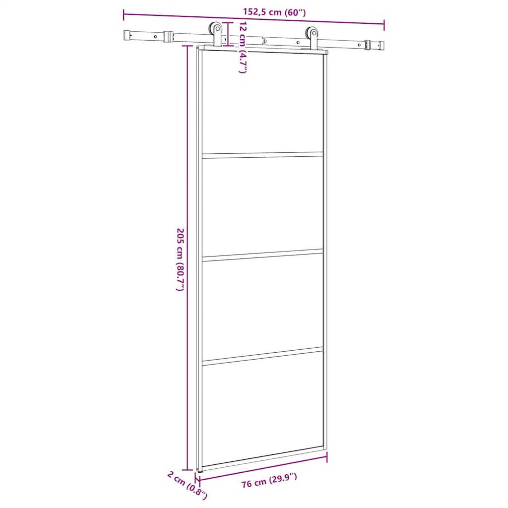 Ușă glisantă cu set feronerie, 76x205 cm, sticlă ESG/aluminiu