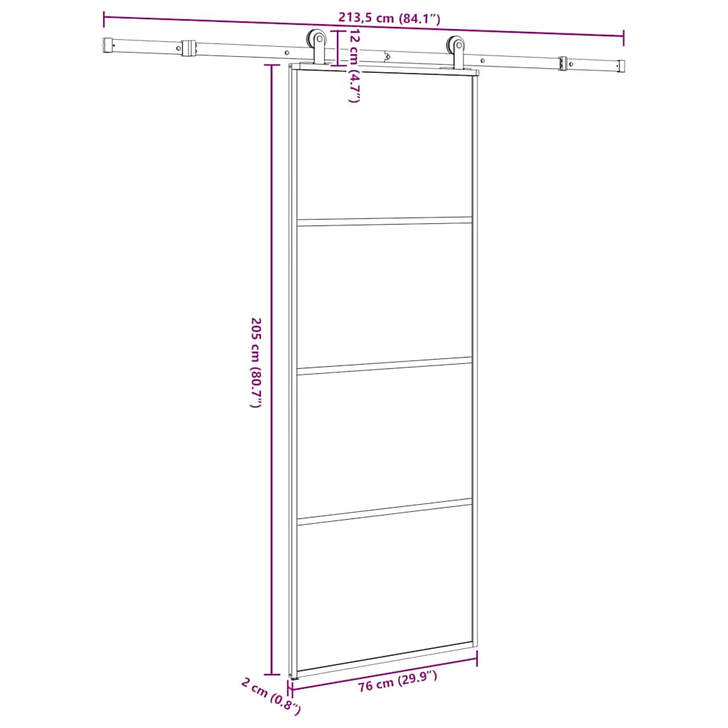 Ușă glisantă cu set feronerie, 76x205 cm, sticlă ESG/aluminiu