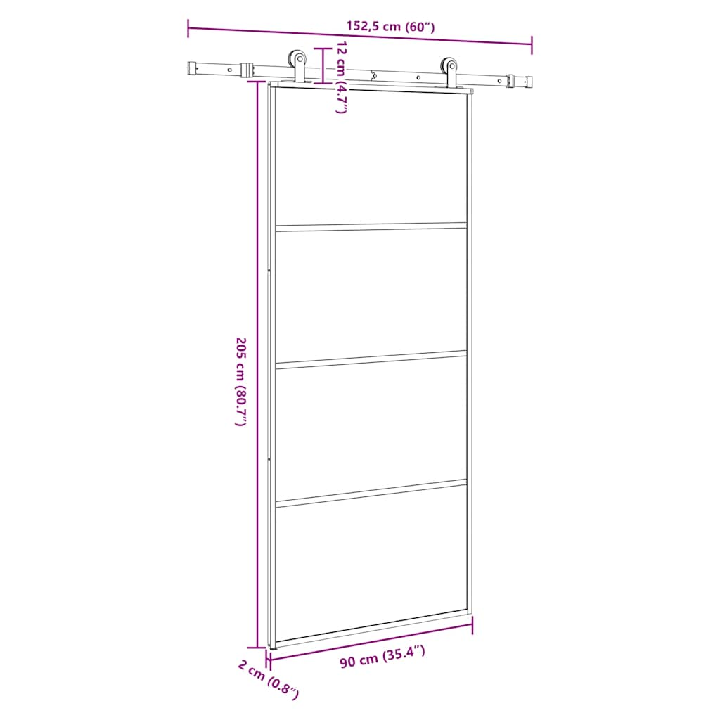 Ușă glisantă cu set feronerie, 90x205 cm, sticlă ESG/aluminiu