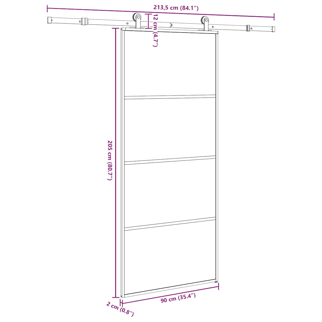 Ușă glisantă cu set feronerie, 90x205 cm, sticlă ESG/aluminiu