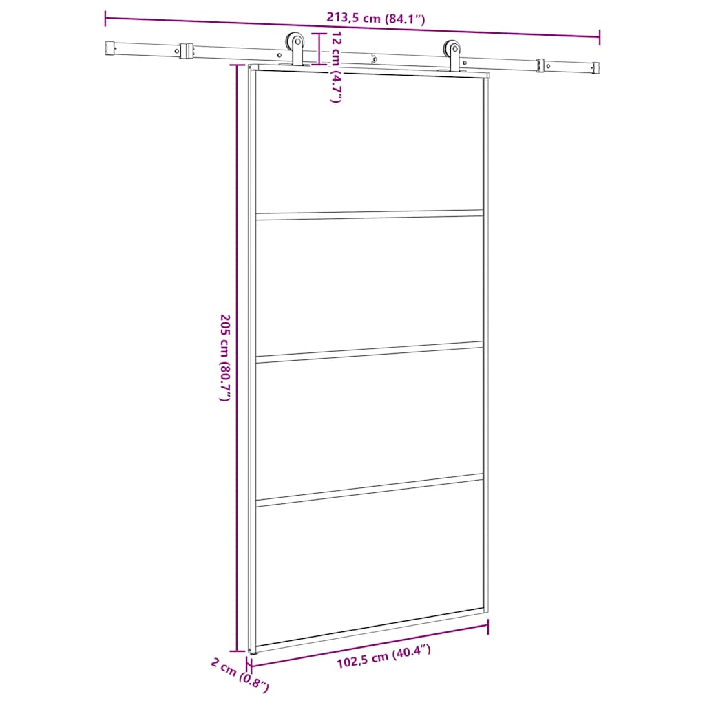 Ușă glisantă cu set feronerie 102,5x205 cm sticlă ESG/aluminiu