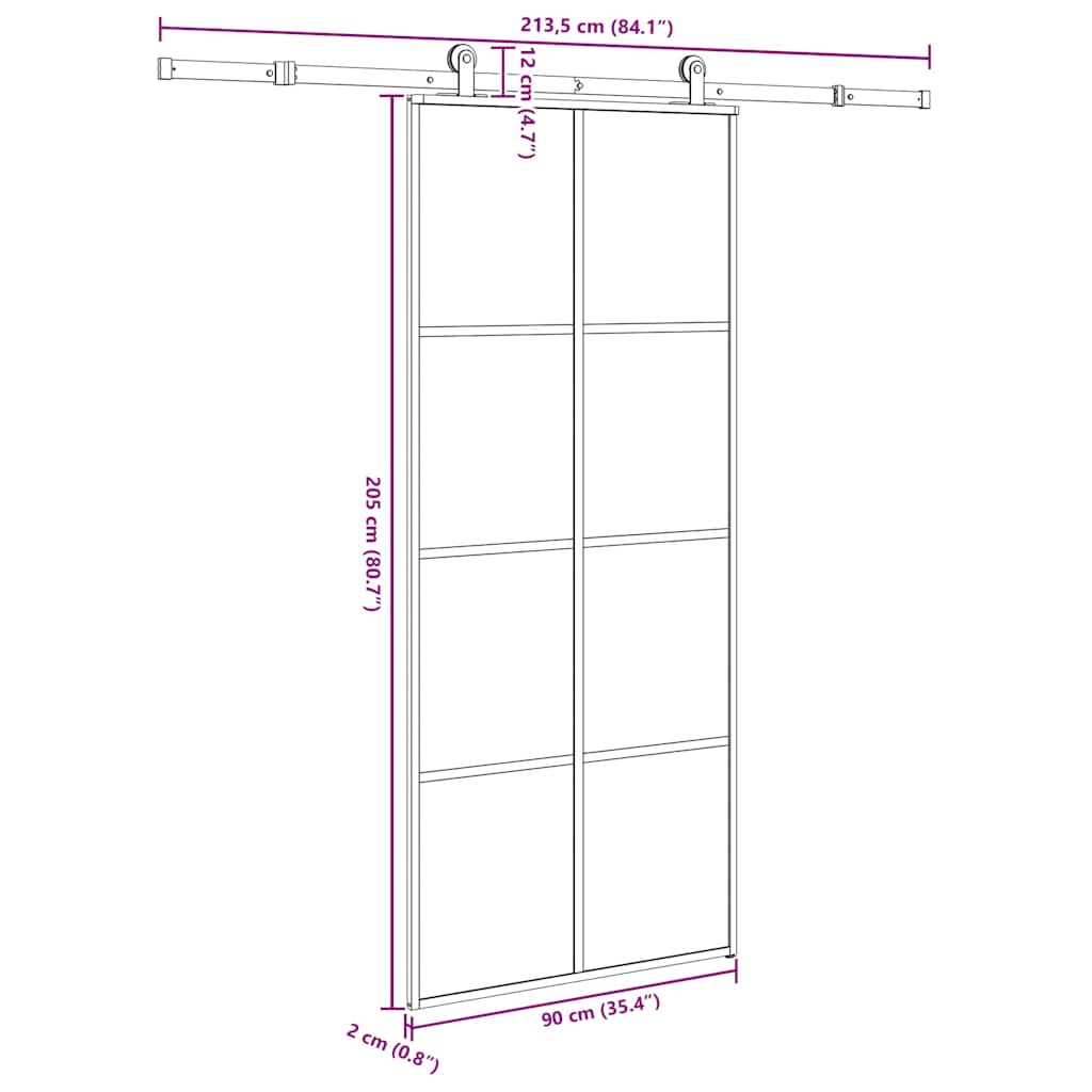 Ușă glisantă cu set feronerie, 90x205 cm, sticlă ESG/aluminiu