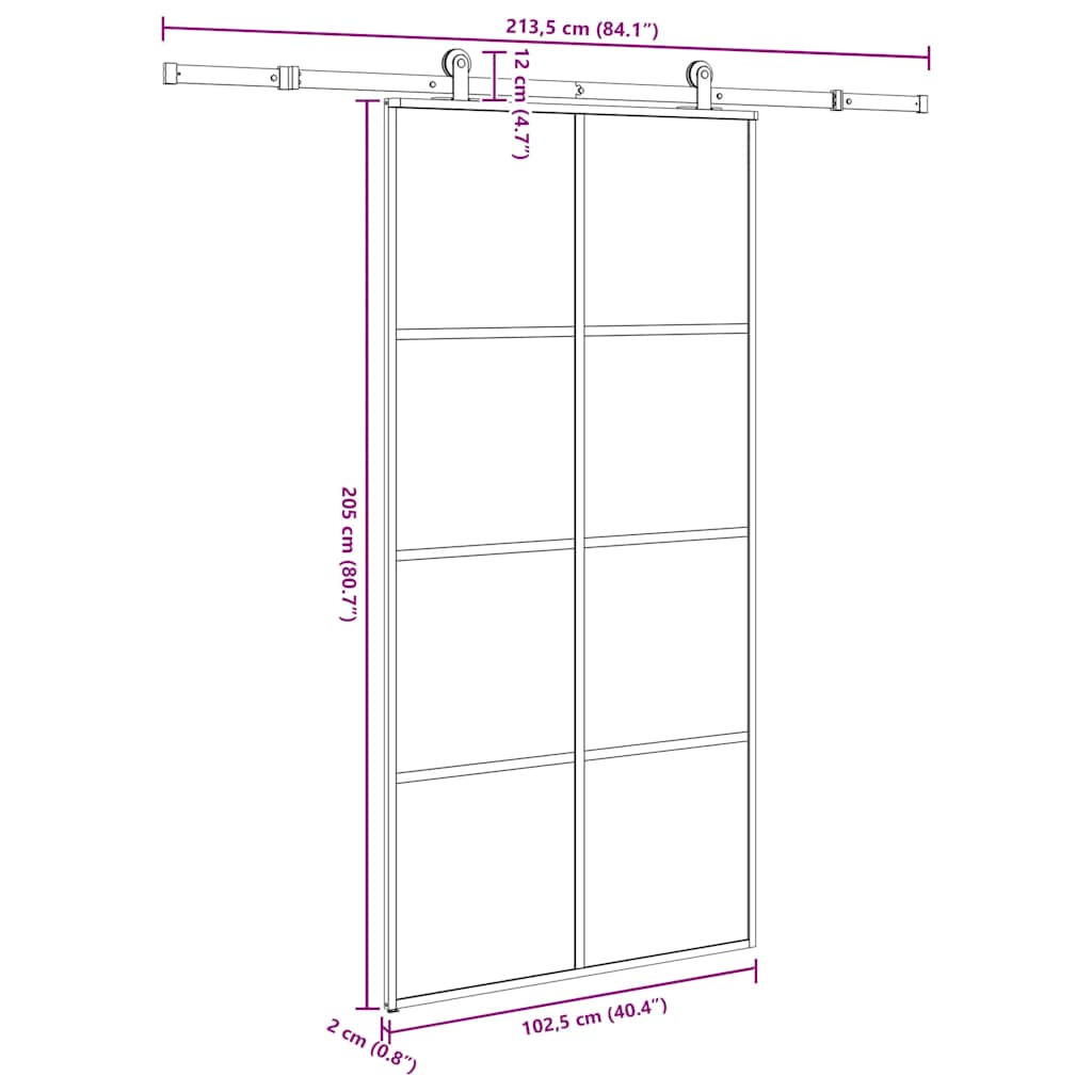 Ușă glisantă cu set feronerie 102,5x205 cm sticlă ESG/aluminiu