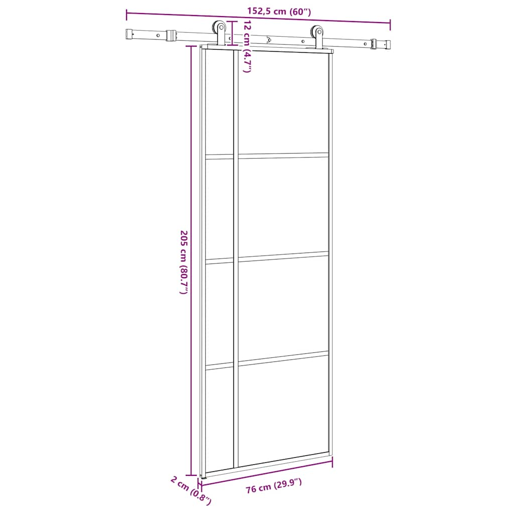 Ușă glisantă cu set feronerie, 76x205 cm, sticlă ESG/aluminiu