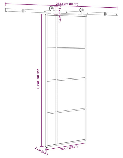 Încărcați imaginea în vizualizatorul Galerie, Ușă glisantă cu set feronerie, 76x205 cm, sticlă ESG/aluminiu
