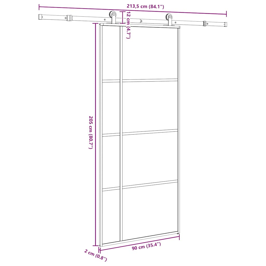 Ușă glisantă cu set feronerie, 90x205 cm, sticlă ESG/aluminiu