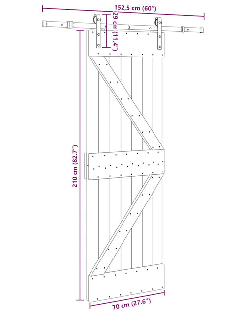 Загрузите изображение в средство просмотра галереи, Ușă glisantă cu set de feronerie 70x210 cm, lemn masiv de pin
