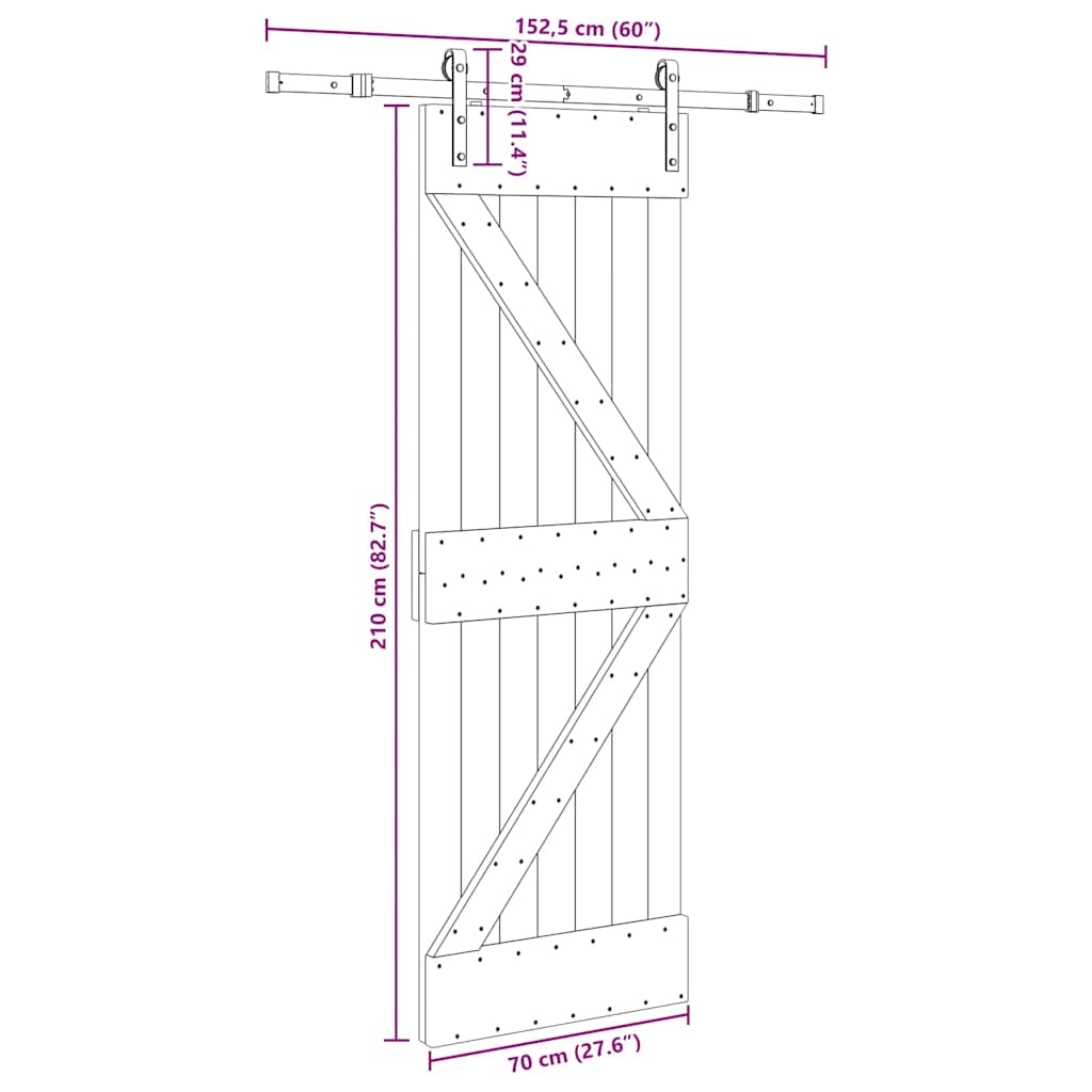 Ușă glisantă cu set de feronerie 70x210 cm, lemn masiv de pin