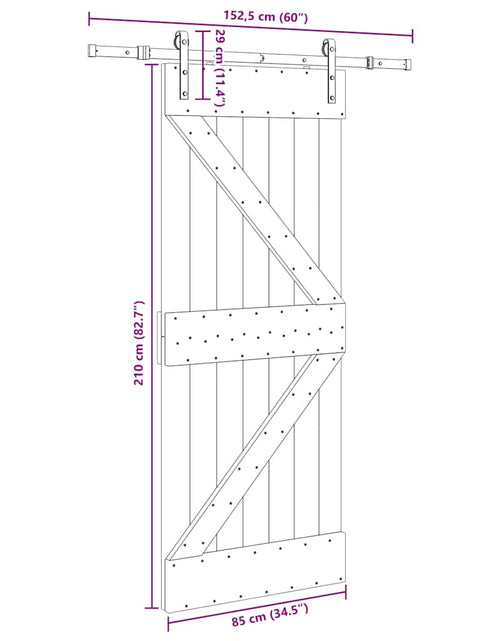 Încărcați imaginea în vizualizatorul Galerie, Ușă glisantă cu set de feronerie 85x210 cm, lemn masiv de pin
