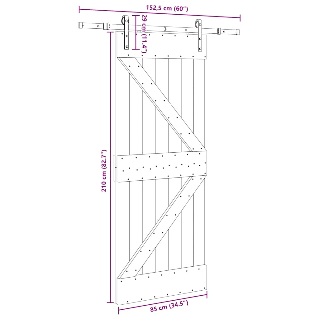 Ușă glisantă cu set de feronerie 85x210 cm, lemn masiv de pin