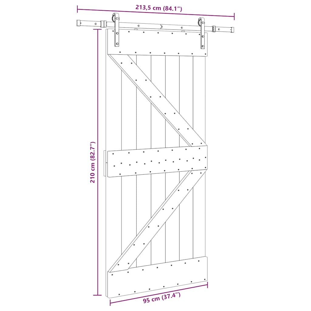 Ușă glisantă cu set de feronerie 96x210 cm, lemn masiv de pin