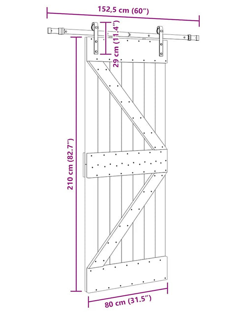 Încărcați imaginea în vizualizatorul Galerie, Ușă glisantă cu set de feronerie 80x210 cm, lemn masiv de pin
