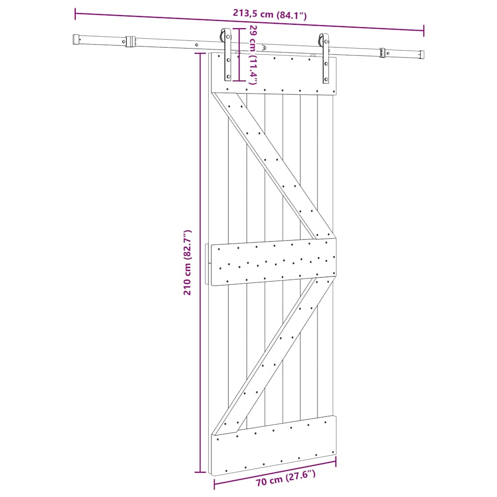 Ușă glisantă cu set de feronerie 70x210 cm, lemn masiv de pin