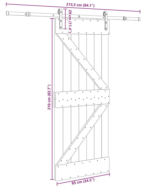 Încărcați imaginea în vizualizatorul Galerie, Ușă glisantă cu set de feronerie 85x210 cm, lemn masiv de pin
