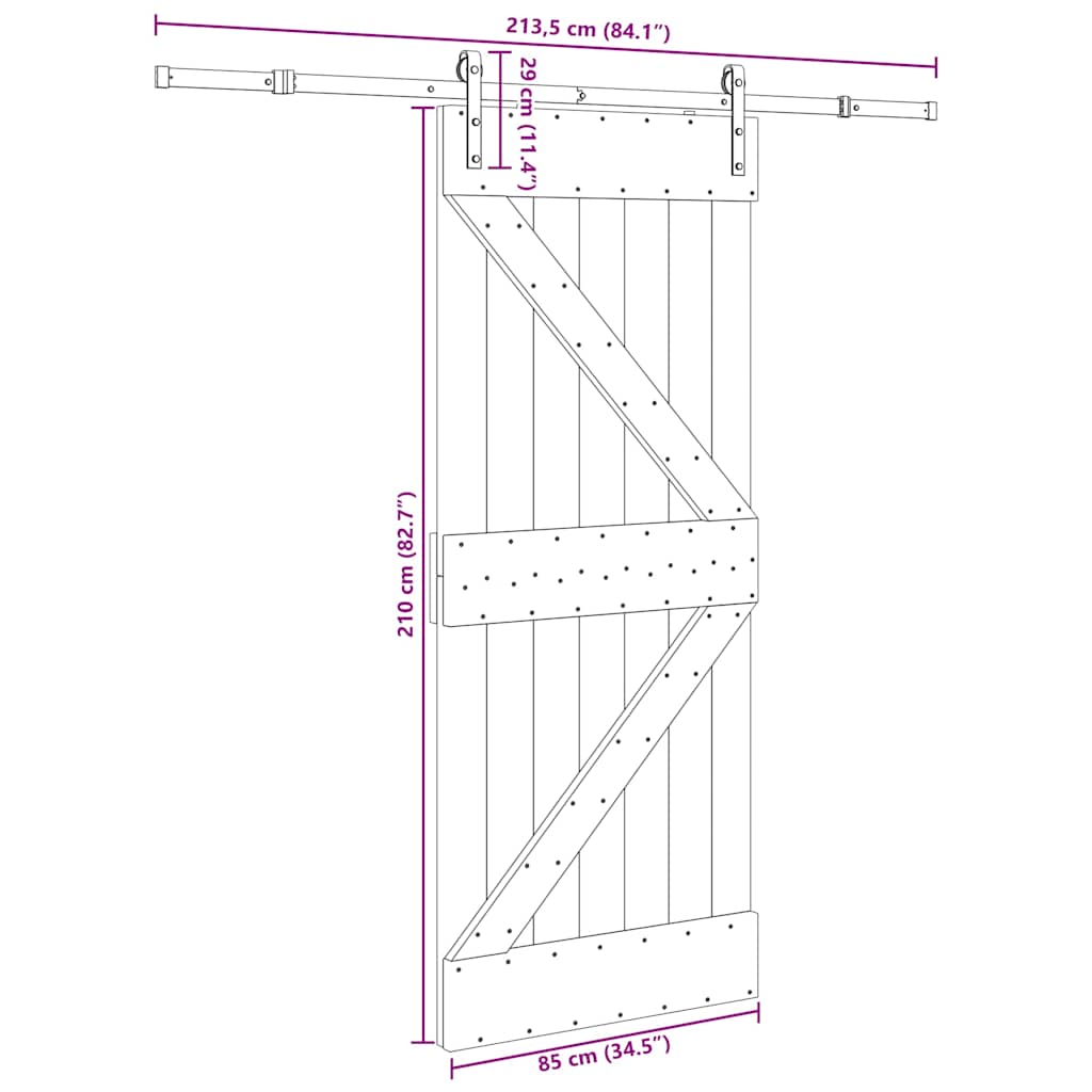 Ușă glisantă cu set de feronerie 85x210 cm, lemn masiv de pin