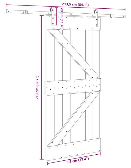 Загрузите изображение в средство просмотра галереи, Ușă glisantă cu set de feronerie 95x210 cm, lemn masiv de pin
