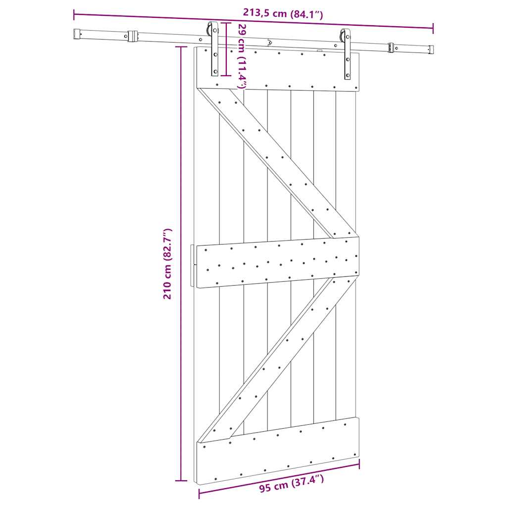 Ușă glisantă cu set de feronerie 95x210 cm, lemn masiv de pin