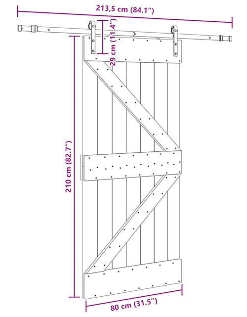 Încărcați imaginea în vizualizatorul Galerie, Ușă glisantă cu set de feronerie 80x210 cm, lemn masiv de pin
