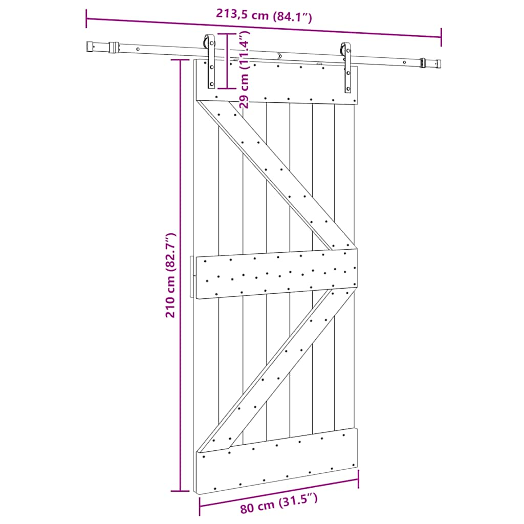 Ușă glisantă cu set de feronerie 80x210 cm, lemn masiv de pin