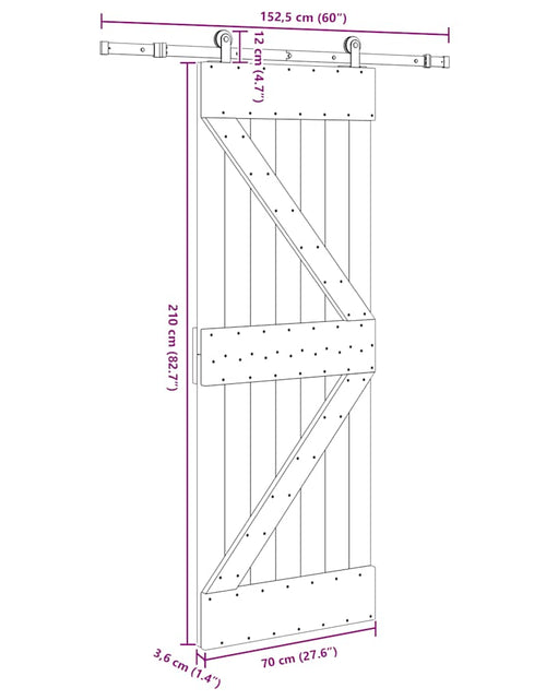 Încărcați imaginea în vizualizatorul Galerie, Ușă glisantă cu set de feronerie 70x210 cm, lemn masiv de pin
