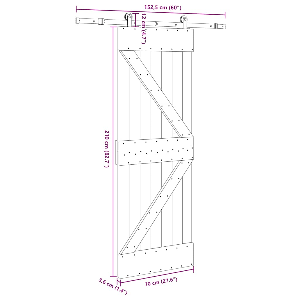 Ușă glisantă cu set de feronerie 70x210 cm, lemn masiv de pin