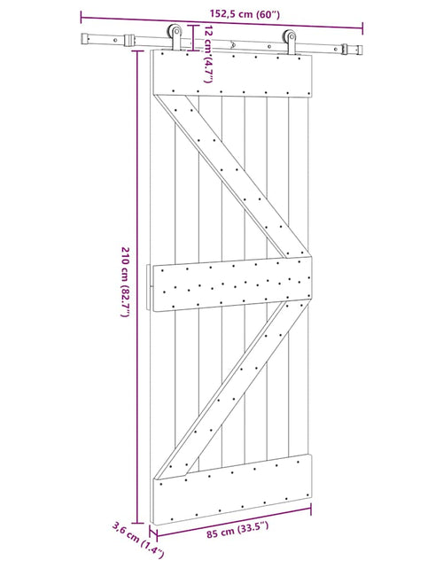 Încărcați imaginea în vizualizatorul Galerie, Ușă glisantă cu set de feronerie 85x210 cm, lemn masiv de pin
