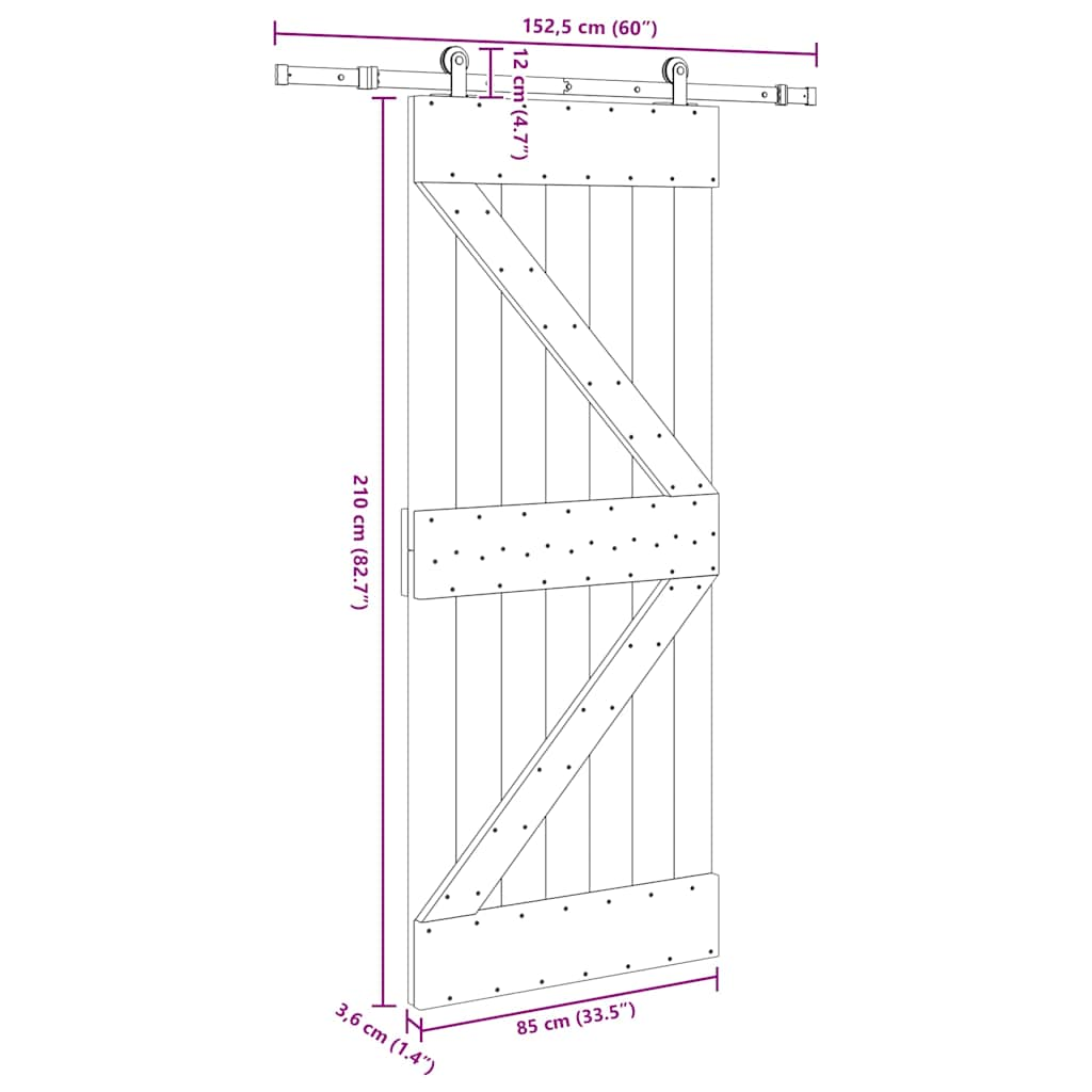 Ușă glisantă cu set de feronerie 85x210 cm, lemn masiv de pin