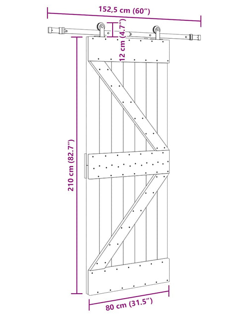 Загрузите изображение в средство просмотра галереи, Ușă glisantă cu set de feronerie 80x210 cm, lemn masiv de pin
