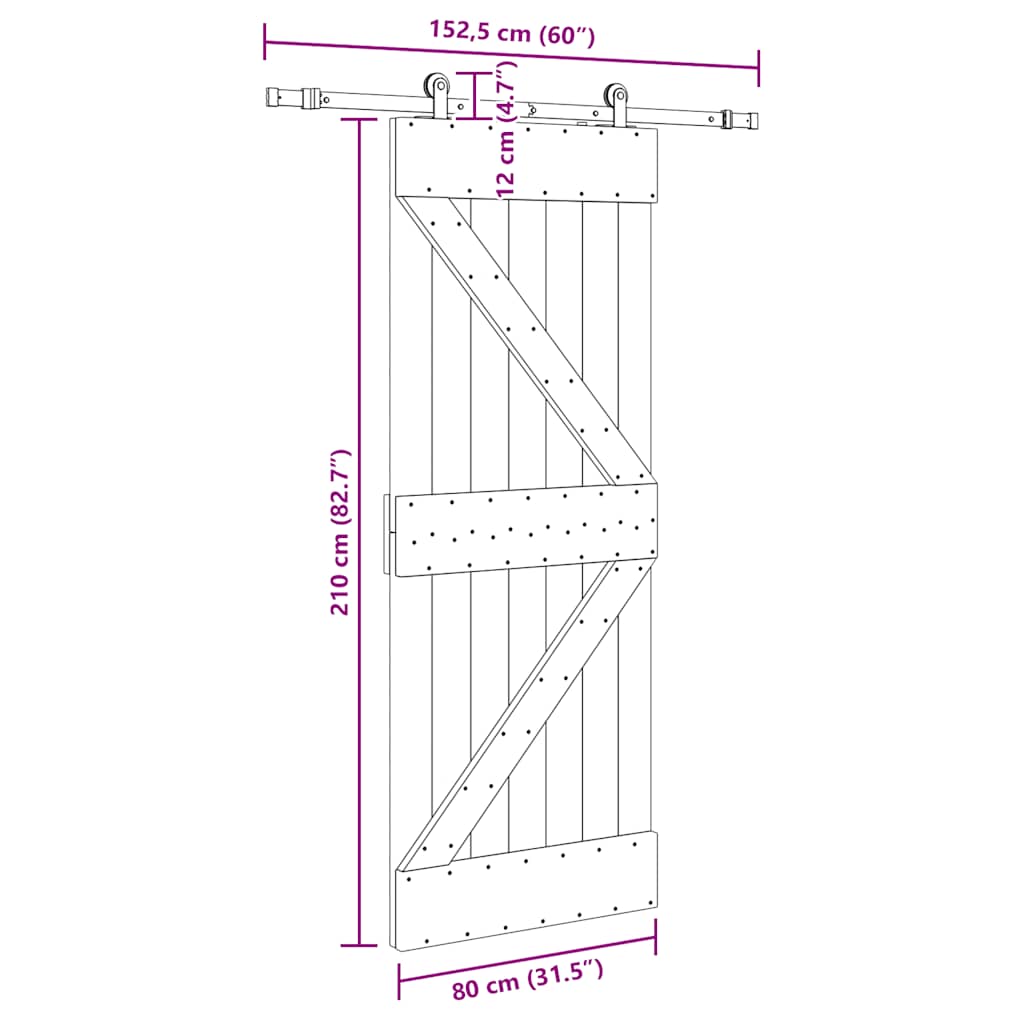 Ușă glisantă cu set de feronerie 80x210 cm, lemn masiv de pin