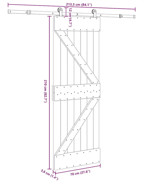 Încărcați imaginea în vizualizatorul Galerie, Ușă glisantă cu set de feronerie 70x210 cm, lemn masiv de pin
