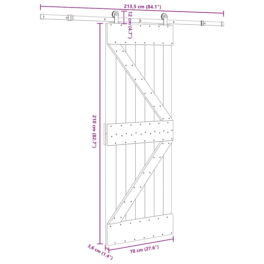 Ușă glisantă cu set de feronerie 70x210 cm, lemn masiv de pin