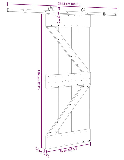 Încărcați imaginea în vizualizatorul Galerie, Ușă glisantă cu set de feronerie 85x210 cm, lemn masiv de pin
