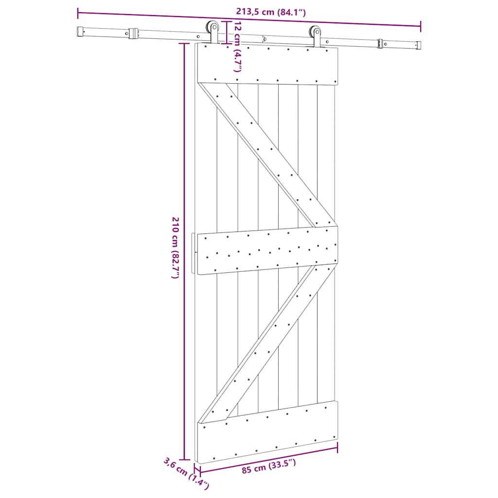 Ușă glisantă cu set de feronerie 85x210 cm, lemn masiv de pin