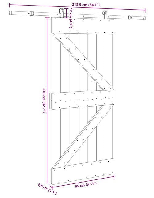 Загрузите изображение в средство просмотра галереи, Ușă glisantă cu set de feronerie 95x210 cm, lemn masiv de pin
