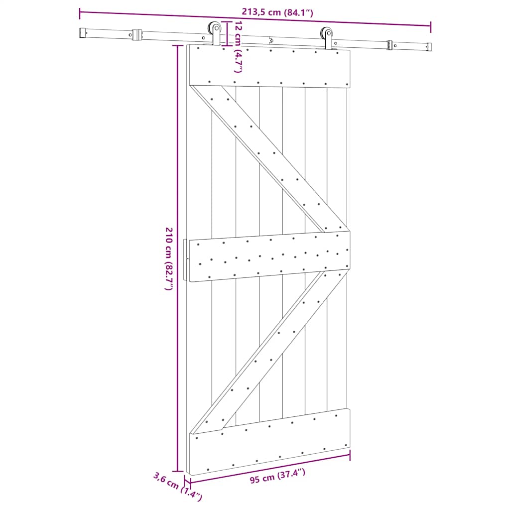 Ușă glisantă cu set de feronerie 95x210 cm, lemn masiv de pin