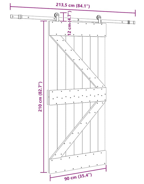 Încărcați imaginea în vizualizatorul Galerie, Ușă glisantă cu set feronerie, 90x210 cm, lemn masiv de pin
